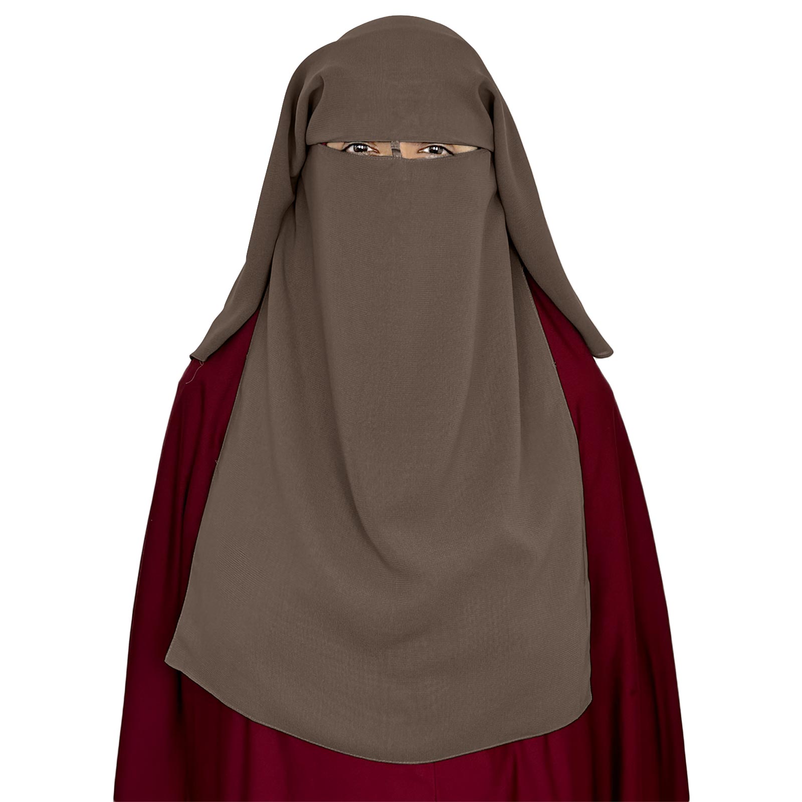 three layer niqab coffee velvet chiffon front view