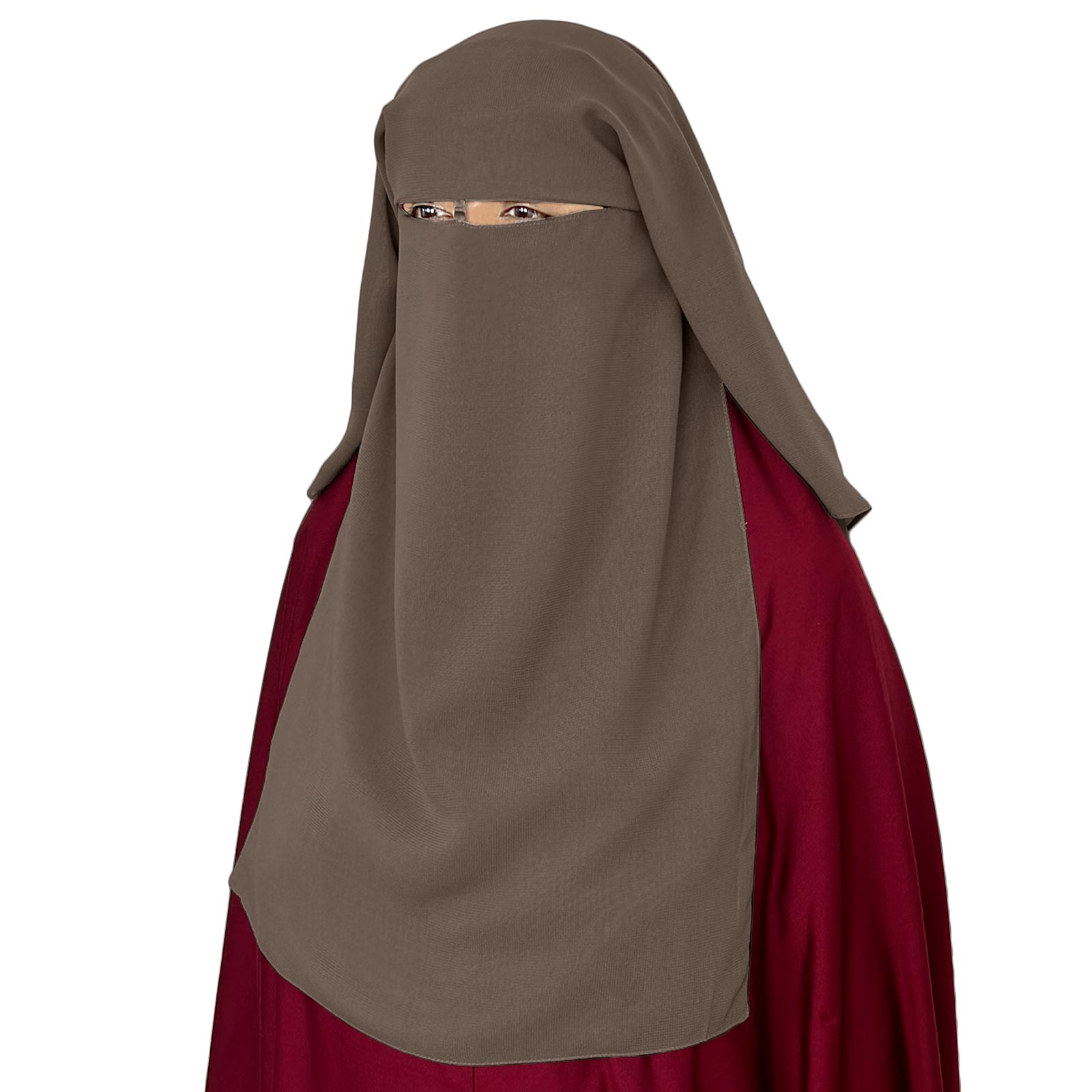 three layer niqab coffee velvet chiffon side view