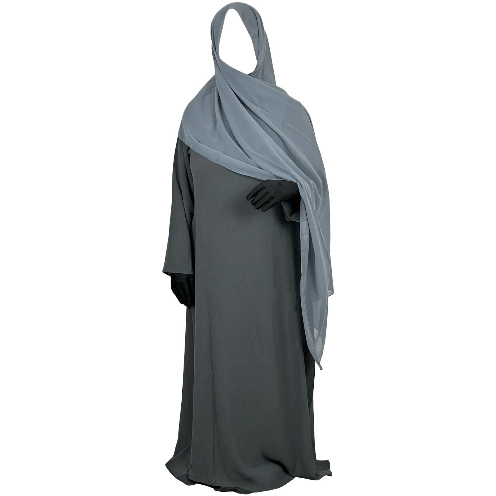 grey abaya dress Kalina Grey Hooded Silk Crepe Abaya Dress With Pockets