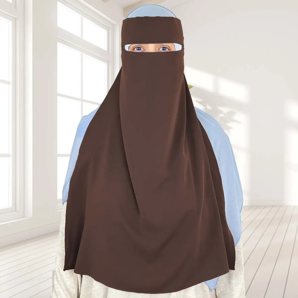 non-see-through coffee niqab, perfect for traveling and events, available at Syeeds Boutique