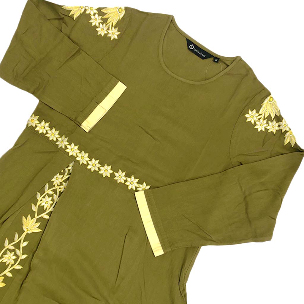 green embroidered dress