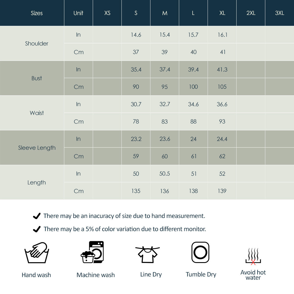 size chart for muslim long dress