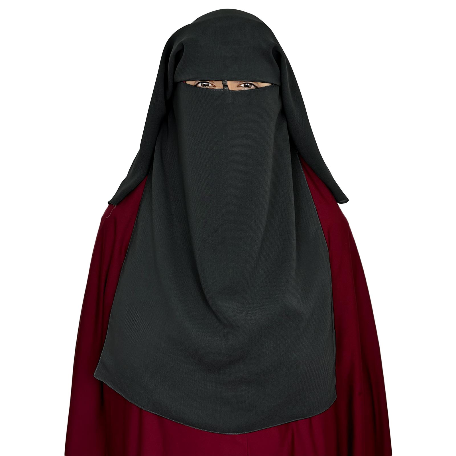 three layer niqab black velvet chiffon front view