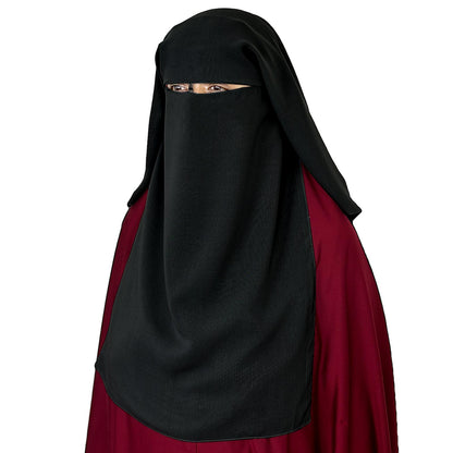 three layer niqab black velvet chiffon side view