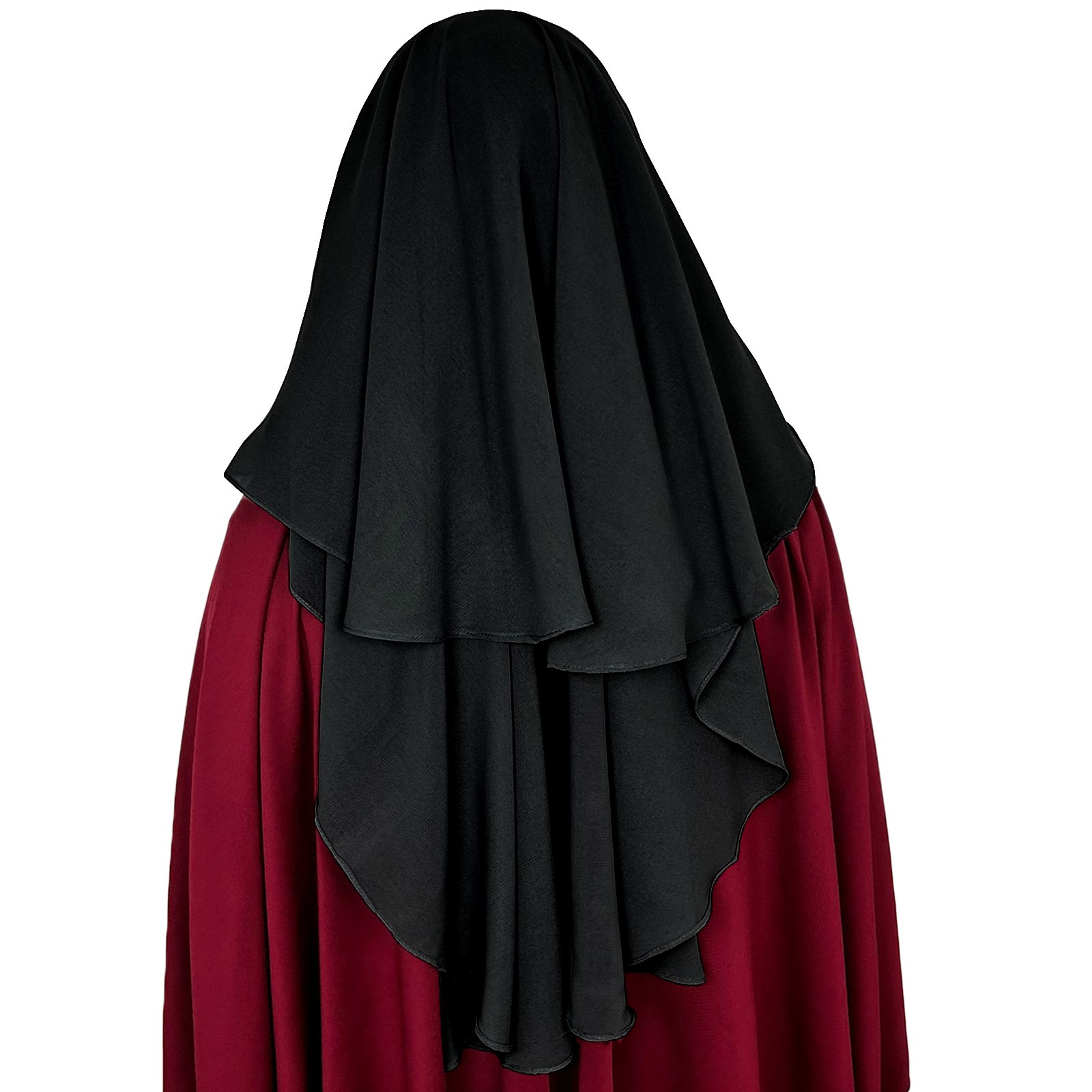 three layer niqab black velvet chiffon rear view