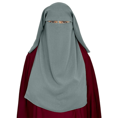 three layer niqab gray velvet chiffon front