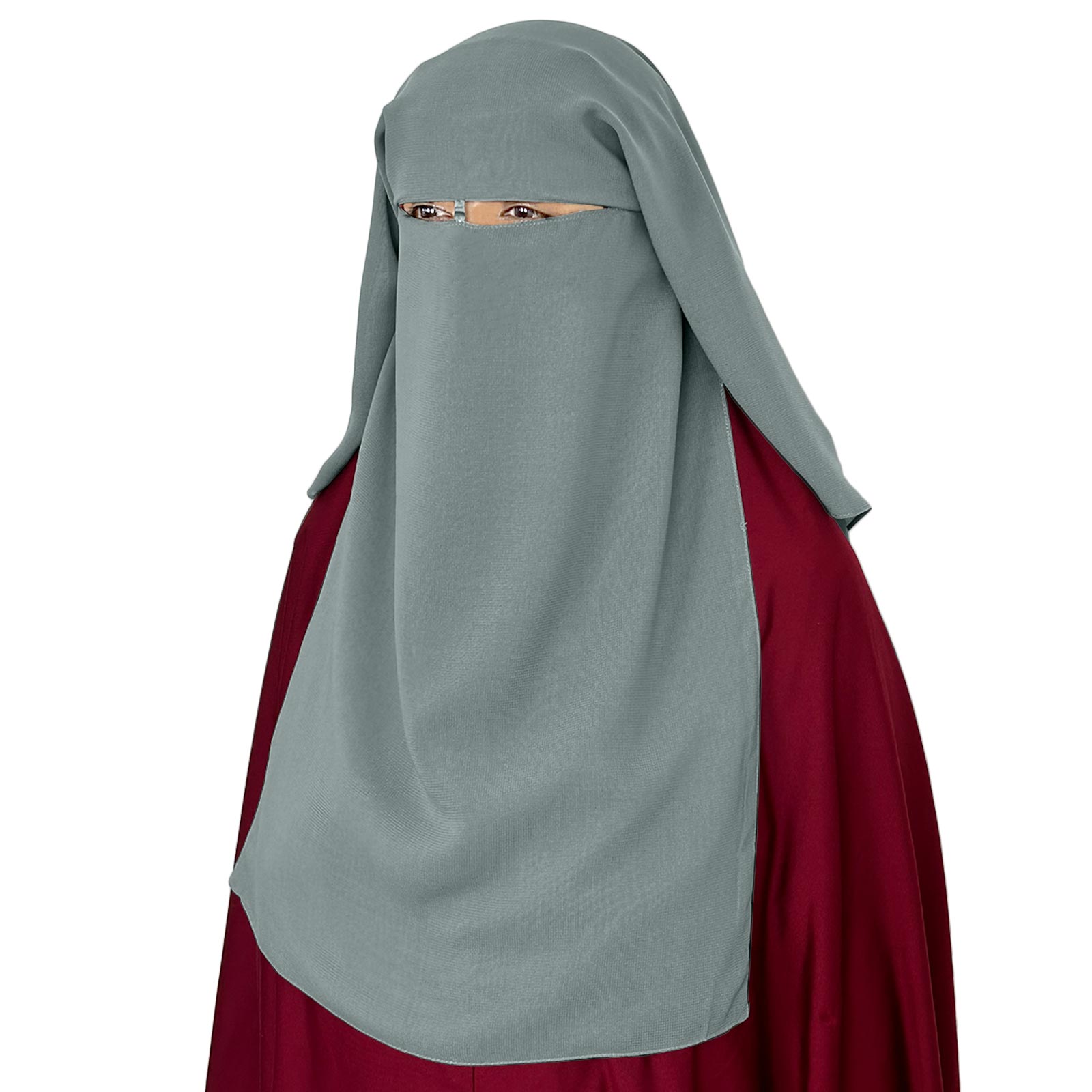 three layer niqab gray velvet chiffon side view