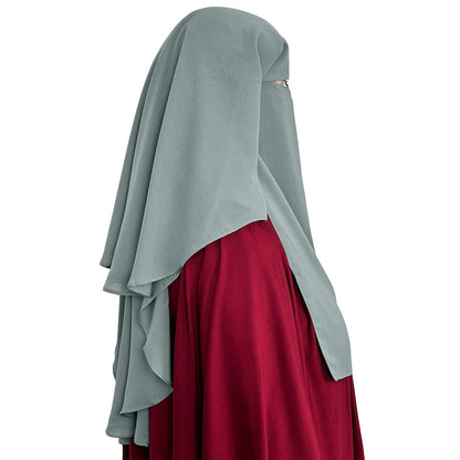 three layer niqab gray velvet chiffon coverage
