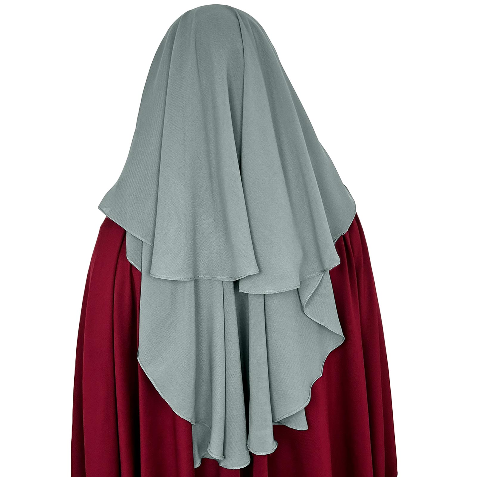 three layer niqab gray velvet chiffon rear view