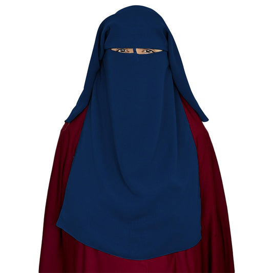 three layer niqab navy velvet chiffon front view