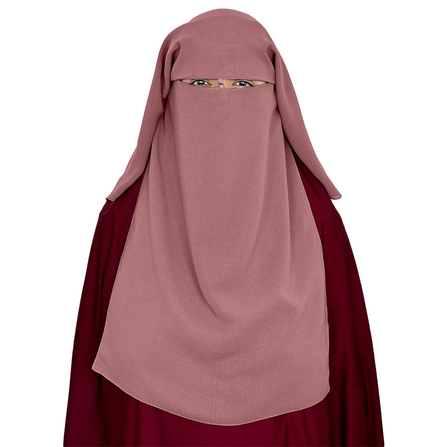 three layer niqab pink velvet chiffon front view
