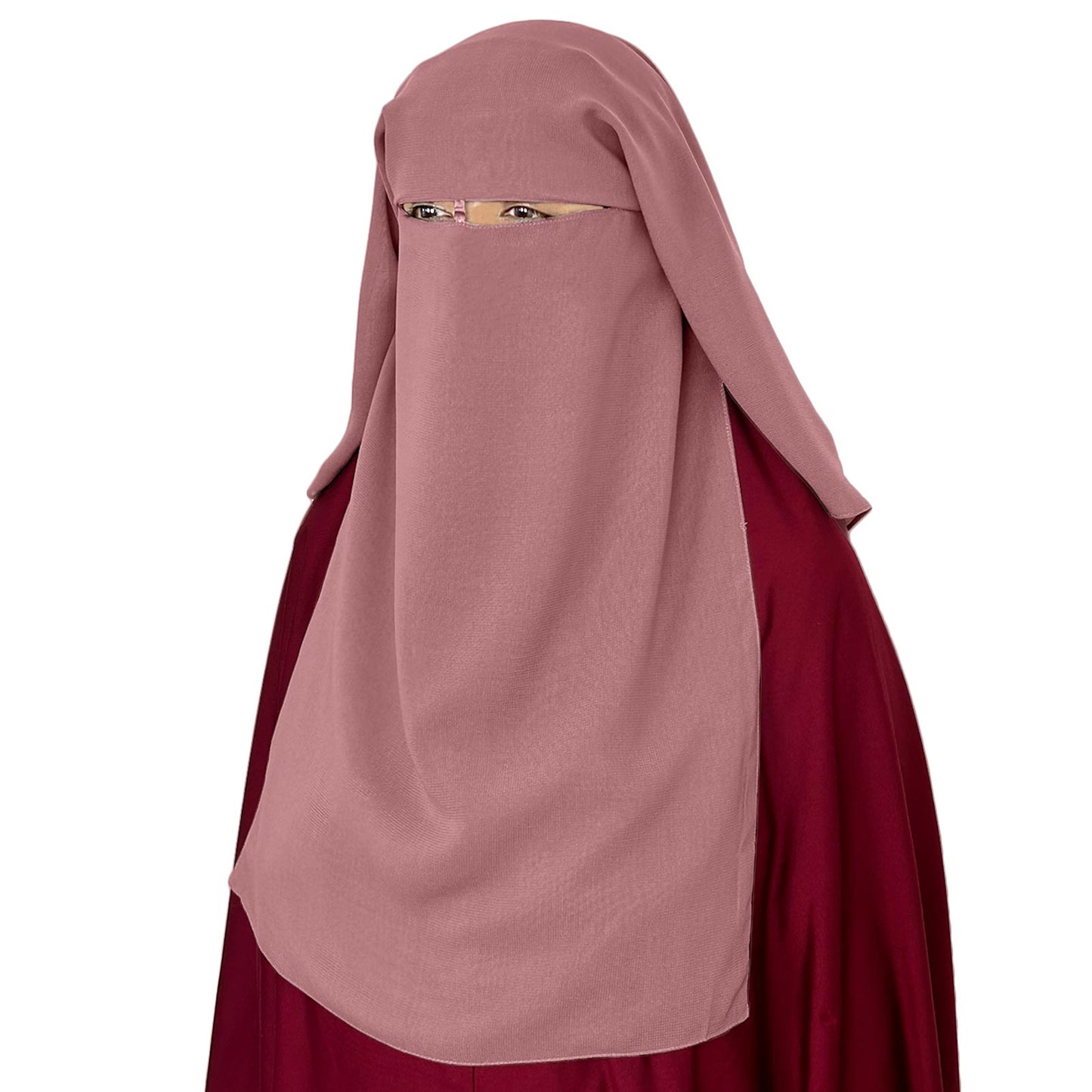 three layer niqab pink velvet chiffon side view