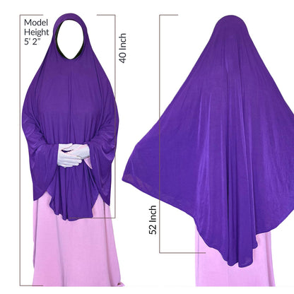 prayer hijab measures 48-in long on the front, 52-in long on the back
