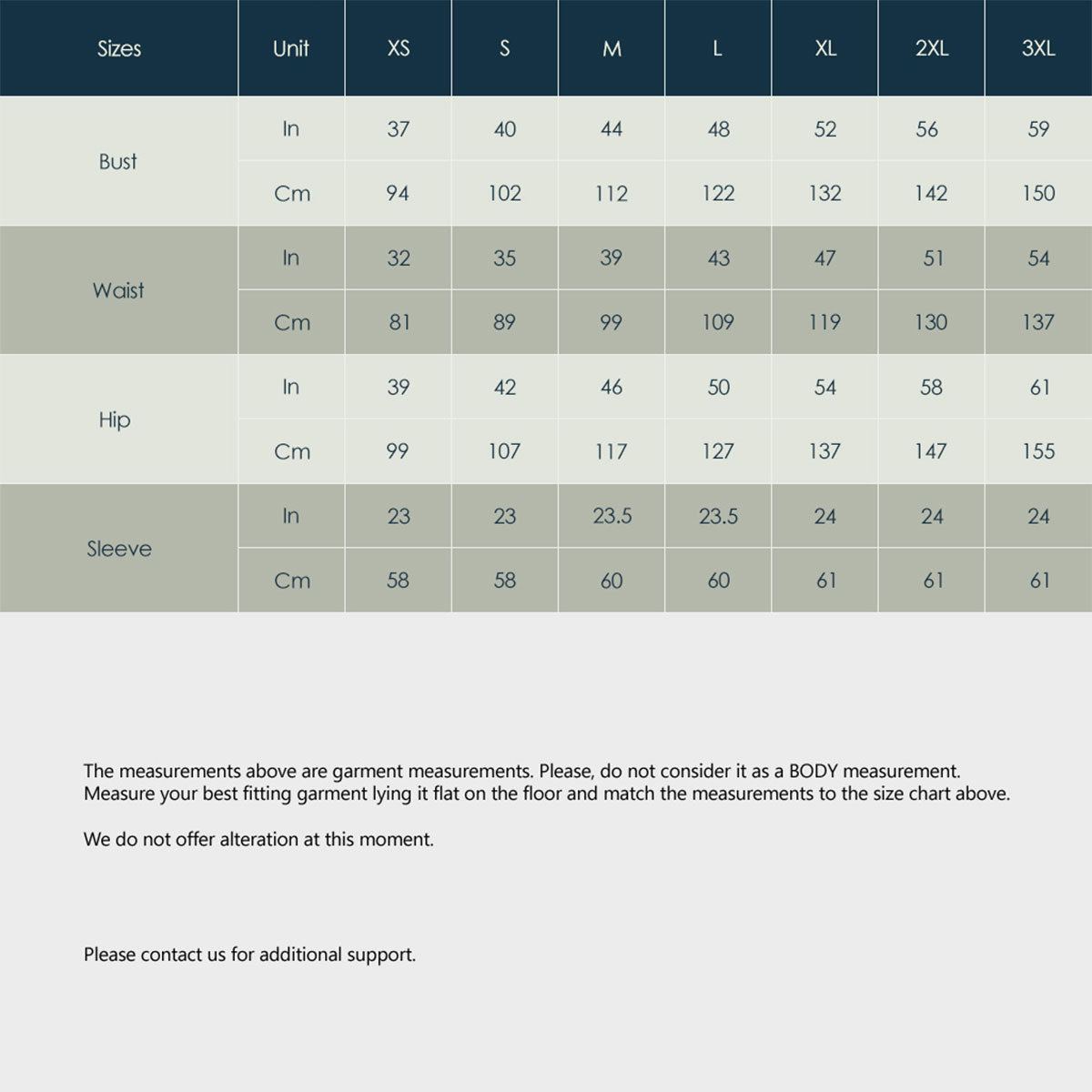 size chart for green high neck abaya