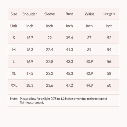 abaya dress size chart