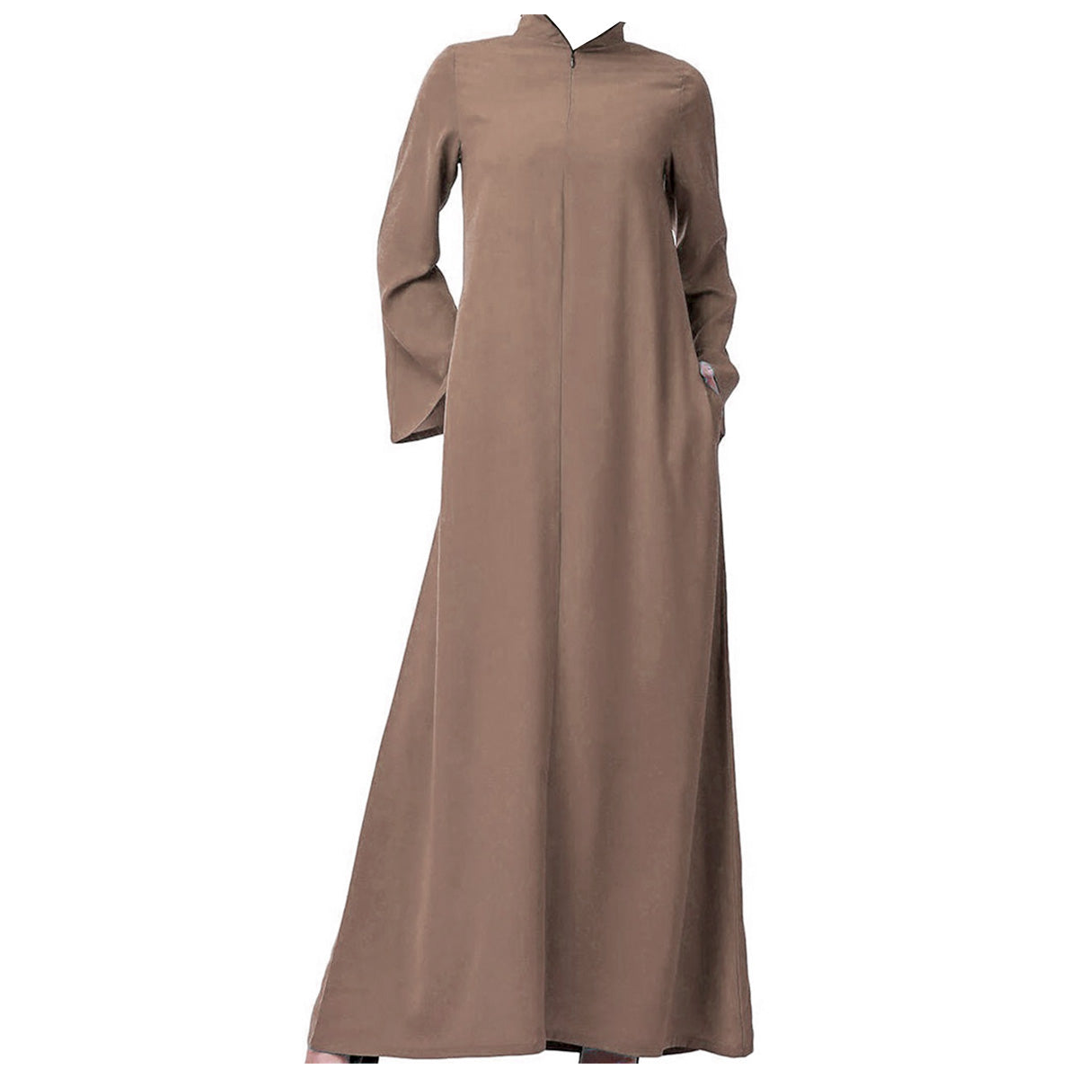 high neck abaya dress brown