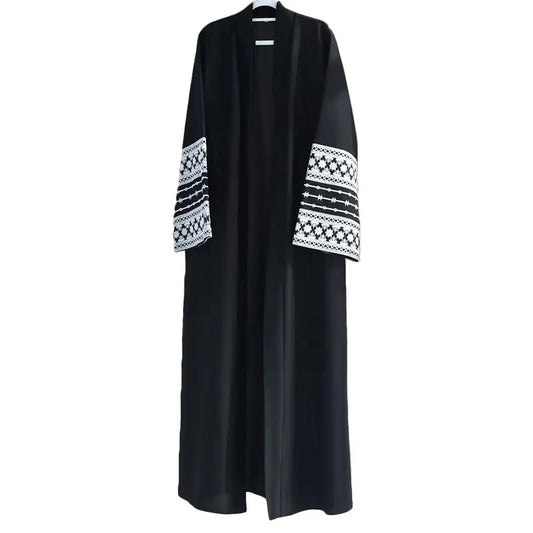 embroidered-open-front-abaya-black