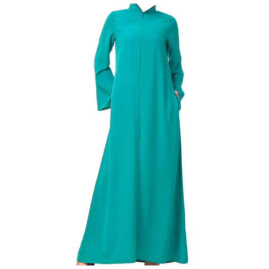 high neck abaya dress green