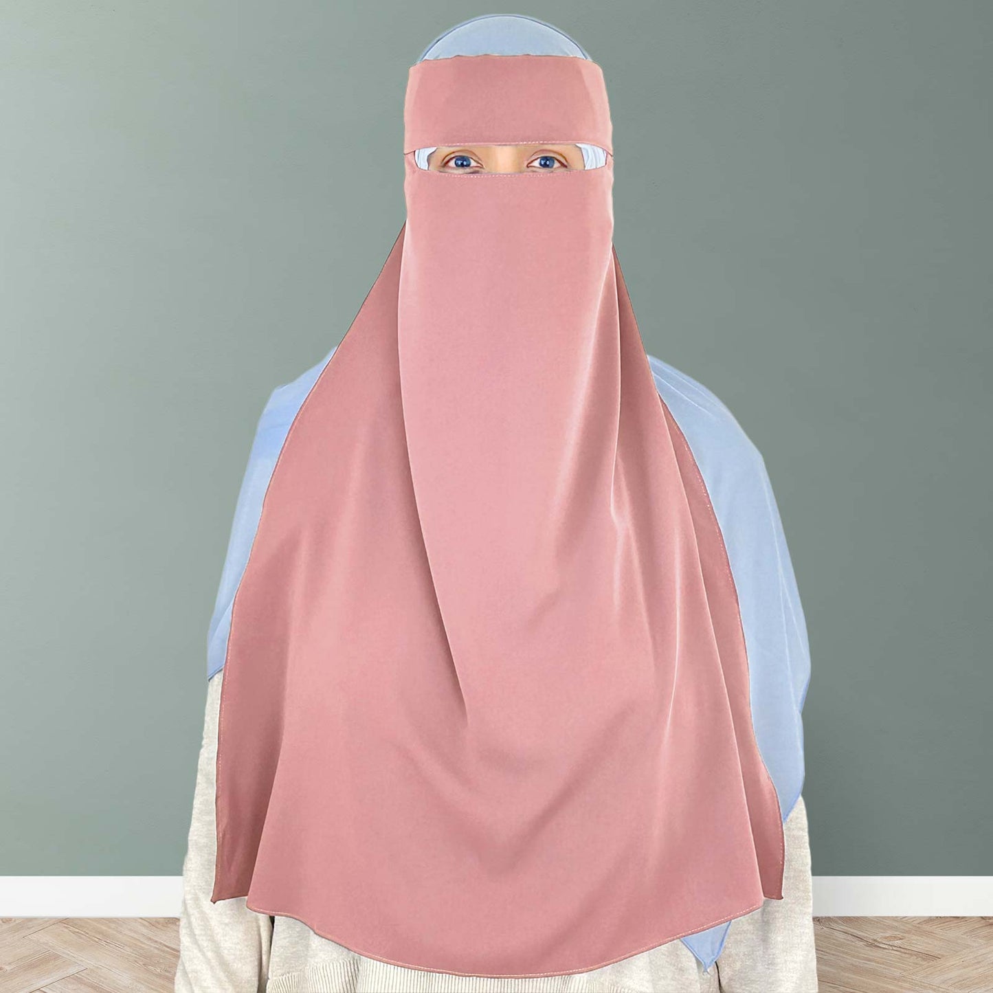 non-see-through pink niqab, perfect for traveling and events, available at Syeeds Boutique
