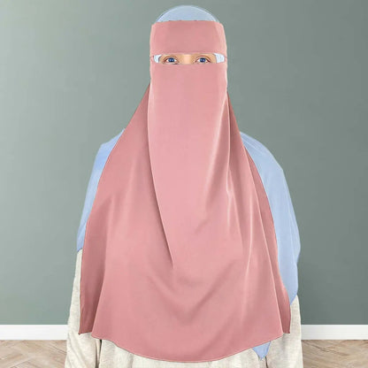 non-see-through pink niqab, perfect for traveling and events, available at Syeeds Boutique